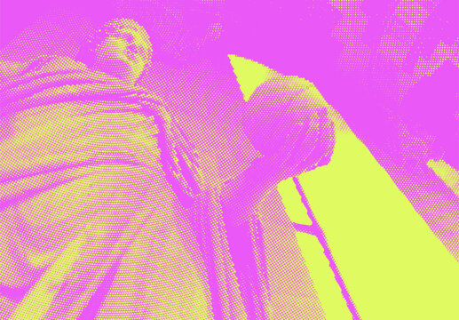 Halftone ancient sculpture. Duotone wonam statue