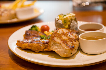 Grilled pork steak