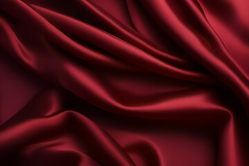Obraz premium Deep crimson silk background. Beautiful luxuriously soft, graceful folds on smooth, opulent fabric. Anniversary, Christmas, wedding, valentine, celebration concept. Deep crimson luxury background.