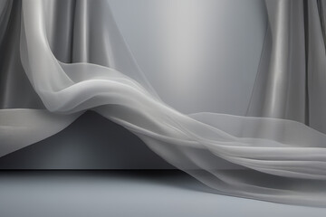 Obraz premium Elegant silver tulle background. Beautiful elegantly flowing layers with a hint of sparkle on fine fabric. Anniversary, Christmas, wedding, valentine, event, celebration concept. Silver luxury.