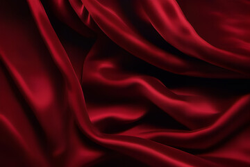 Obraz premium Deep crimson velvet drapes. Beautiful lush cascading folds on opulent fabric. Anniversary, Christmas, wedding, valentine, event, celebration concept. Deep crimson luxury background with copy space.