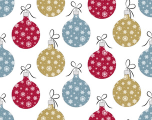 Christmas seamless pattern with Christmas balls, holiday background.
