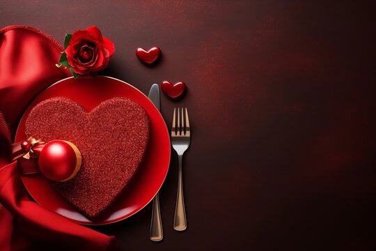Romantic dinner - table served for the Valentines day celebrating. AI generative