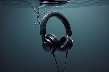 water splash with headphones and waves water splash with headphones and waves water wave and...