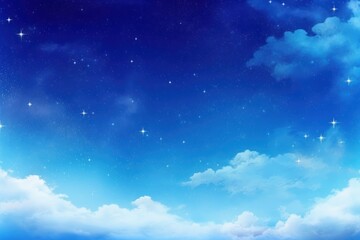 Obraz na płótnie Canvas Blue clear beautiful starry sky and clouds background illustration material, Generative AI