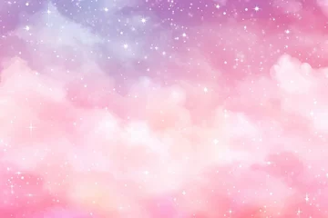 Wandcirkels aluminium Fairy tale cute pink starry sky hand drawn background material pastel color, Generative AI © Yash
