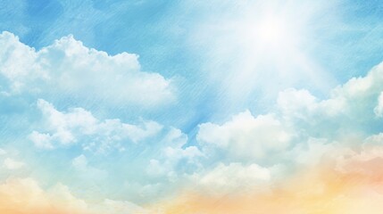Gentle sky like a watercolor painting Bright sun hand drawn background material, Generative AI - obrazy, fototapety, plakaty