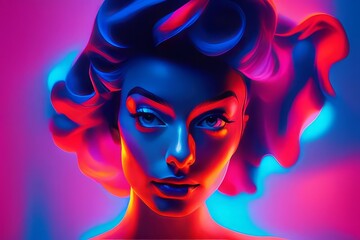3d render of a beautiful young woman with colorful neon lights 3d render of a beautiful young woman with colorful neon lights neon light woman in neon style