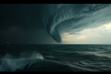 Intense tornadoes destroy the ocean in a stormy sky. Generative AI
