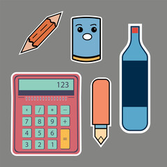 Office Supplies Sticker Icons Doodle Coloring Vector