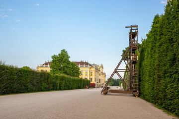 Construction for pruning trees and shrubs in the summer Imperial Palace Schoenbrunn Park