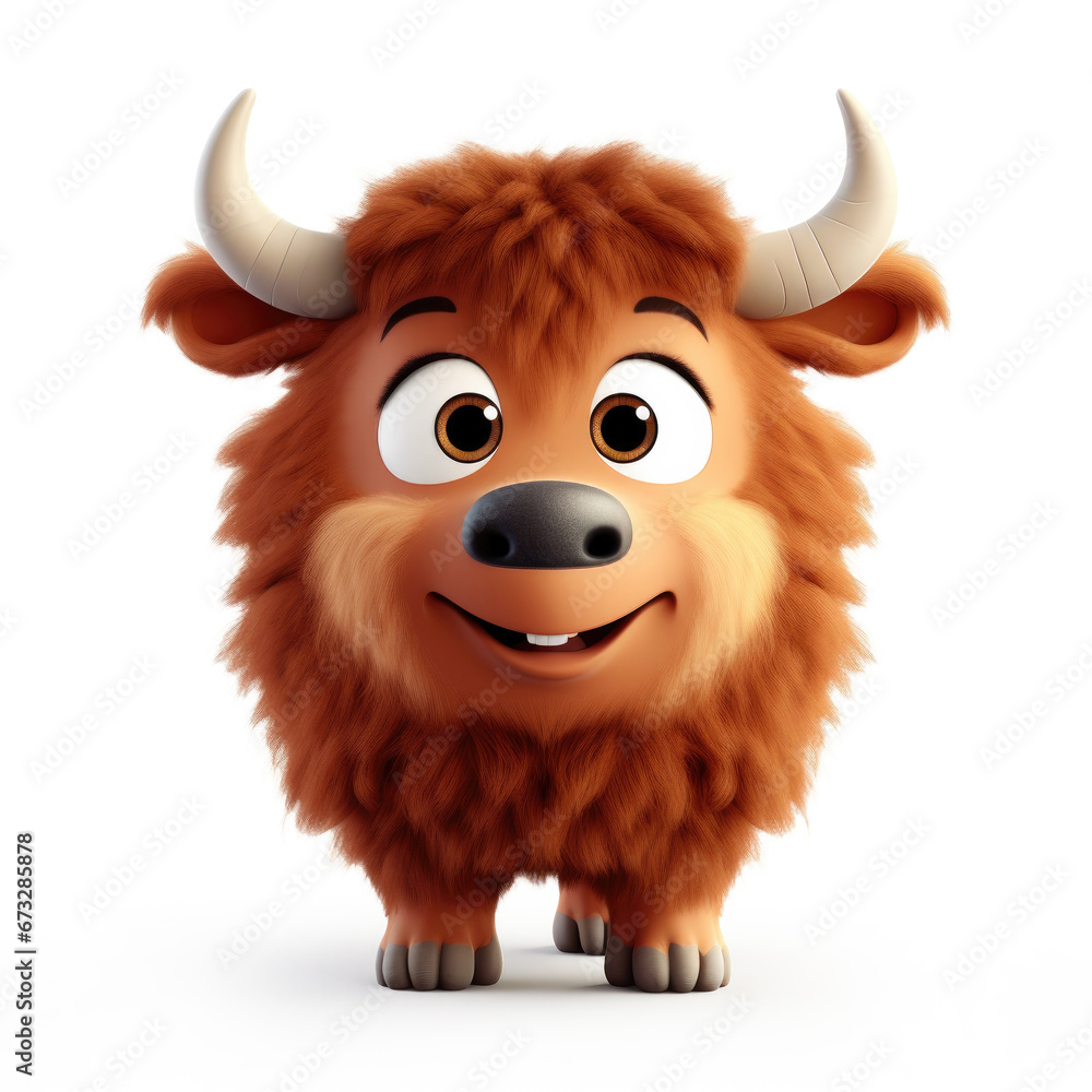 Wall mural Cute Cartoon Buffalo Isolated On a White Background 