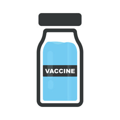 Vaccine vial, glass clear bottle, flat style icon. Vaccine vial isolation on white background