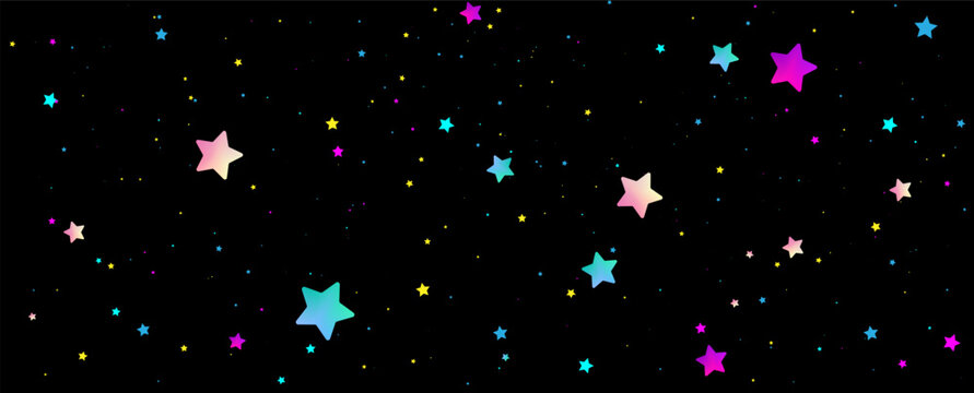 Black vector background with cartoon holographic stars illustration