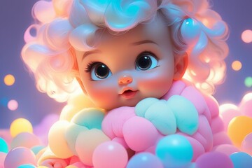 Obraz na płótnie Canvas cute baby with a big pink balloons cute baby with a big pink balloons baby in a pink dress with balloons