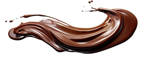 Küchenrückwand glas motiv Decadent chocolate elegance. Flowing liquid brown on white background isolated. Gourmet dessert motion. Creamy wave © Thares2020
