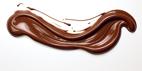 Decadent chocolate elegance. Flowing liquid brown on white background isolated. Gourmet dessert motion. Creamy wave