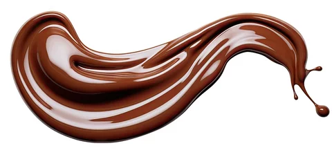 Foto auf Acrylglas Decadent chocolate elegance. Flowing liquid brown on white background isolated. Gourmet dessert motion. Creamy wave © Thares2020
