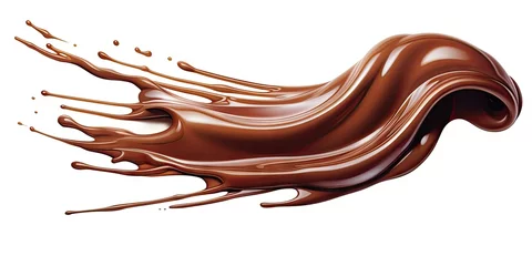 Deurstickers Decadent chocolate elegance. Flowing liquid brown on white background isolated. Gourmet dessert motion. Creamy wave © Thares2020