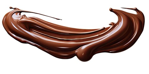 Decadent chocolate elegance. Flowing liquid brown on white background isolated. Gourmet dessert motion. Creamy wave