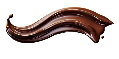 Decadent chocolate elegance. Flowing liquid brown on white background isolated. Gourmet dessert motion. Creamy wave