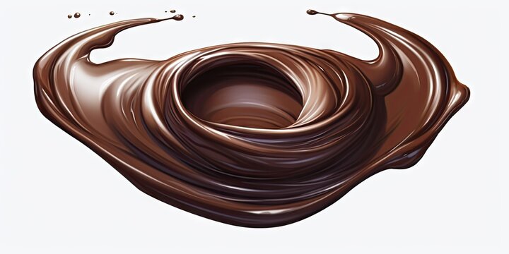 Decadent chocolate elegance. Flowing liquid brown on white background isolated. Gourmet dessert motion. Creamy wave