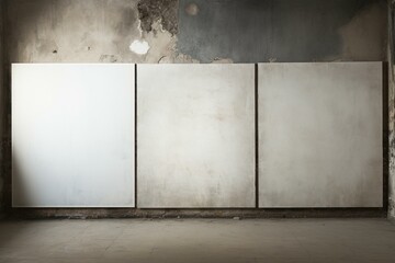a wall with three empty canvases. Generative AI