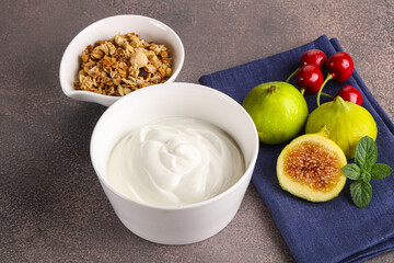 Traditional homemade Greek yoghurt with granola