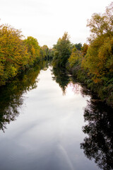 View of Karl Heine Canal in autumn, Leipzig, Saxony, Germany