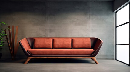 The Modern Sofa in a Living Room and Grey Concrete Wall Defocused Interior Background
