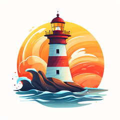 Playful Vibrant Colored Magnificent Lighthouse Logo in Cartoon Style
