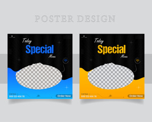Creative and modern food social media poster design template for restaurant business. 