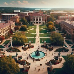 view from the top of college campus - obrazy, fototapety, plakaty