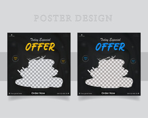 Set of restaurant social media poster design templates modern with colorful square size. 