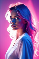 portrait of beautiful young woman with blue neon lights. beauty fashion.portrait of beautiful young woman with blue neon lights. beauty fashion.beautiful girl in neon lights on the background of color