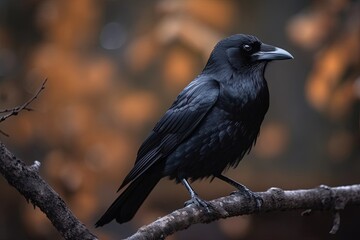 Beautiful raven, crow on a branch