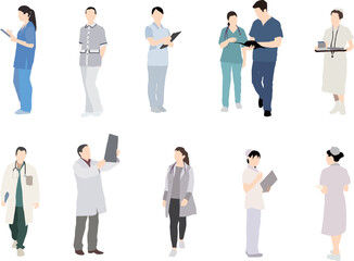 Obraz premium Illustration of Nurse and Doctors in Hospital in Colour