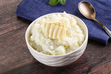 Homemade rice porridge with butter