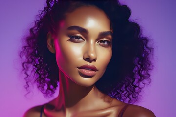 beautiful young woman with afro hairstyle and a perfect makeup.beautiful young woman with afro hairstyle and a perfect makeup.portrait of young woman with afro - american makeup