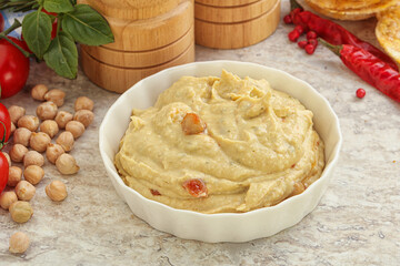 Natural organic chickpea hummus with olive oil