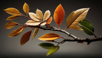 Colorful autumn leafy tree branch, HD Wallpaper