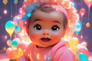 Fototapeta na wymiar cute baby girl, 3d illustration.cute baby girl, 3d illustration.baby girl in pink dress