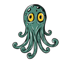 green octopus monster with big yellow eyes