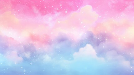 Cotton candy sky sparkling fairy tale hand drawn background material, Generative AI - obrazy, fototapety, plakaty