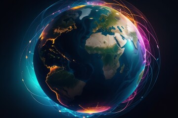 world globe and network connection, global connection and technology concept 3d illustration of earth and lines, abstract digital world map, internet network connection and world globe and network con