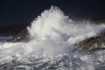 Obraz premium Vagues sur les rochers, en Bretagne.