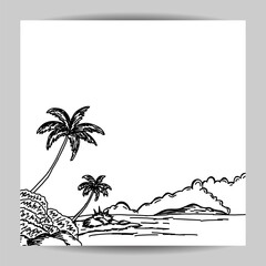Beach scene illustration sketch template, with hand drawn style and black outline