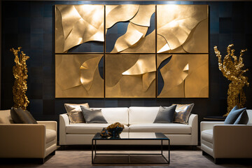 luxury living room interior with beautiful wall gloden color 