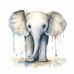Baby elephant. Aquarelle illustration. Watercolor painting of a cute baby elephant, Generative AI