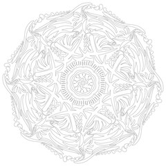 spiritual symbol round ornament Mandala art flora icon black white symmetric circle shape outline